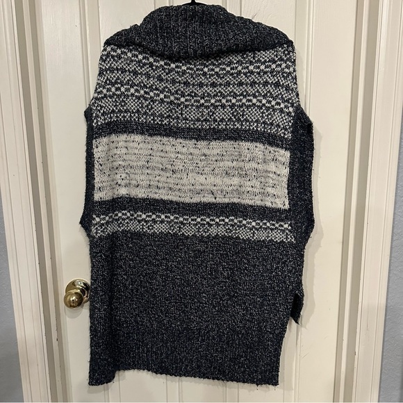 BCBGmaxazria Womens Sweater M/L Blue Wool Elinor Knit Cowl Neck Fair isle Hi-Low - Picture 11 of 12